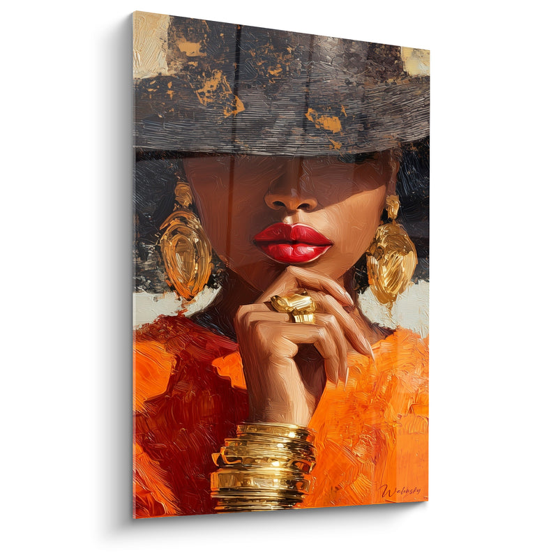 Tableau Élégante chapeau noir et bijoux dorés - Silence magnétique - Edition Illustration de mode
