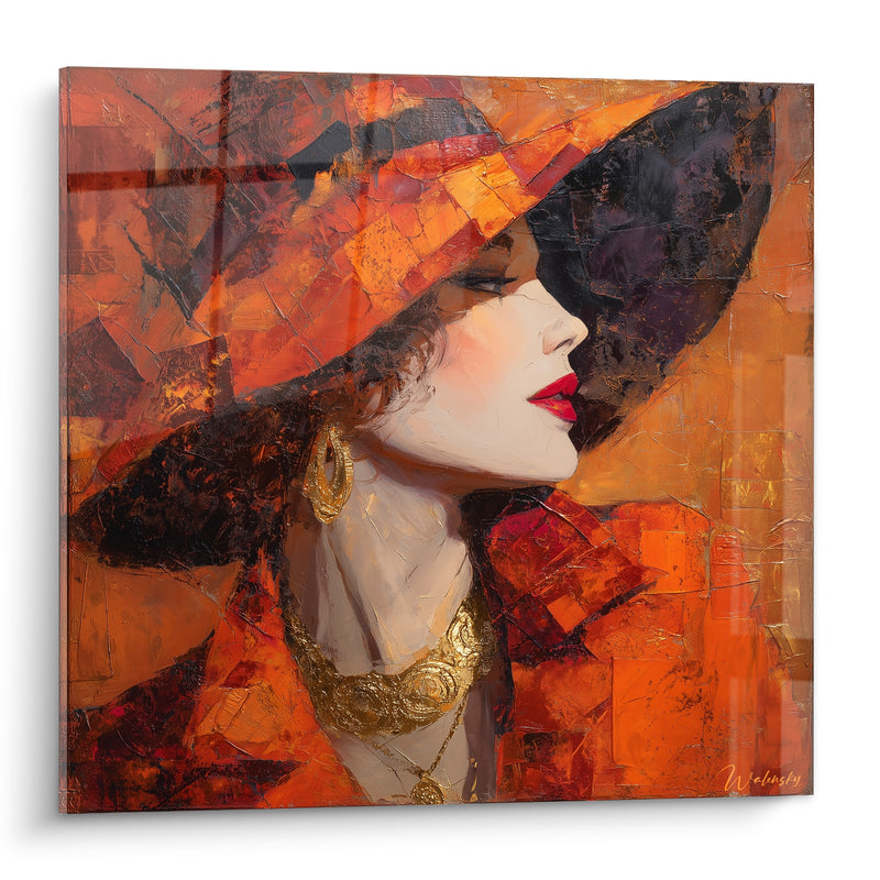 Tableau Femme au chapeau orange et noir - Allure altière - Edition Illustration de mode