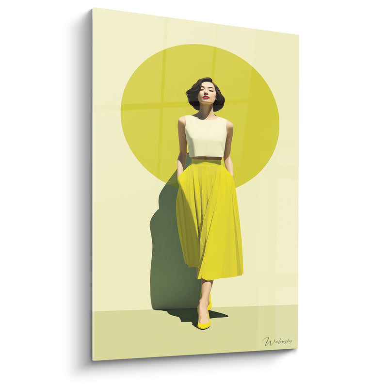 Tableau Femme jupe jaune cercle citron - Éclat de midi - Edition Illustration de mode