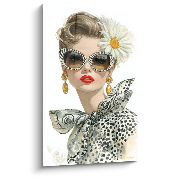 Woman with Zebra Glasses and White Daisy Painting - Glamorous Attitude - Fashion Illustration Edition