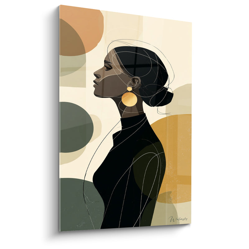 Tableau Silhouette élégante aux formes ocre vert - Élégance silencieuse - Edition Illustration de mode
