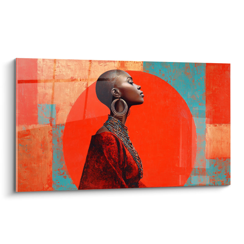 Tableau Femme au crâne rasé orange et turquoise - Fierté silencieuse - Edition Illustration de mode