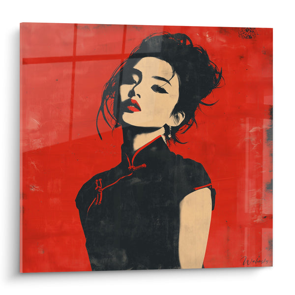 Red and Black Woman in Cheongsam Dress Artwork - Confident Pride - Fashion Illustration Edition