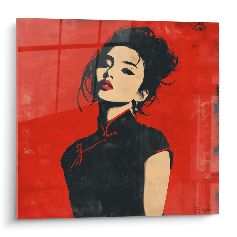Tableau Femme rouge et noir en robe cheongsam - Fierté assumée - Edition Illustration de mode