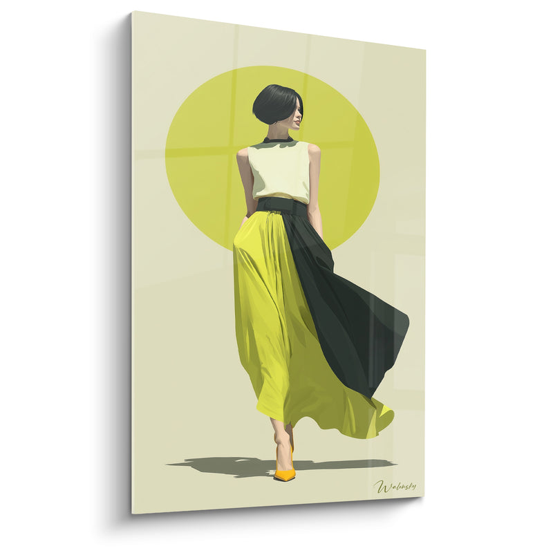 Tableau Silhouette élégante en jupe jaune vert - Élan citadin - Edition Illustration de mode