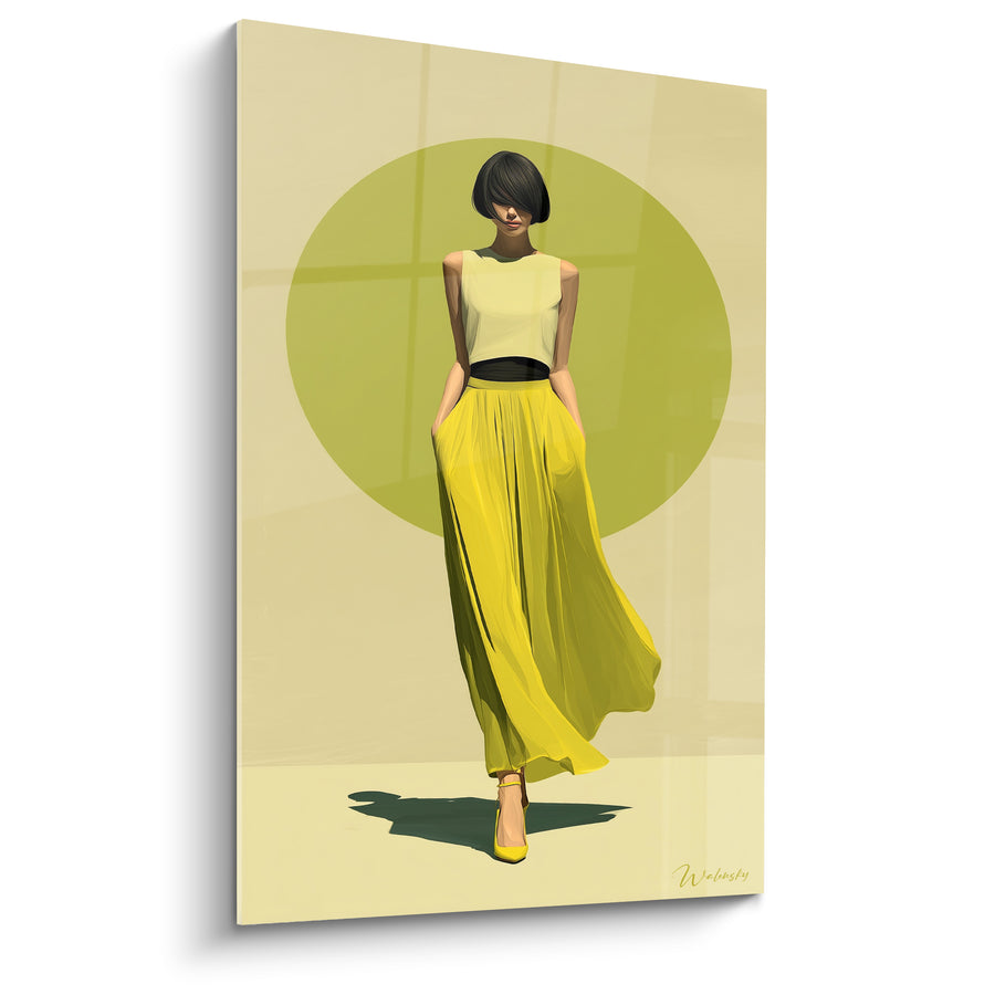 Tableau Silhouette élégante en jupe jaune fluide - Pas suspendu - Edition Illustration de mode