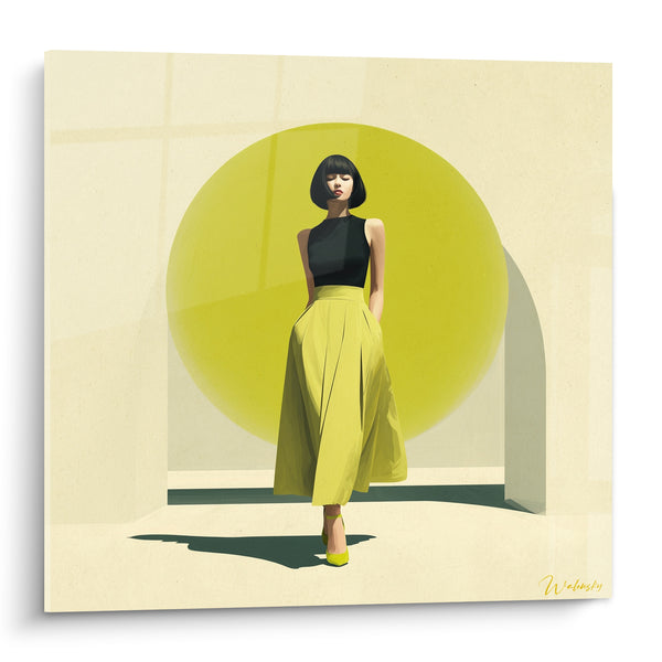 Gemälde Elegante gelb-grün-beiges Silhouettenbild – Sonnenfinsternis – Edition Mode-Illustration