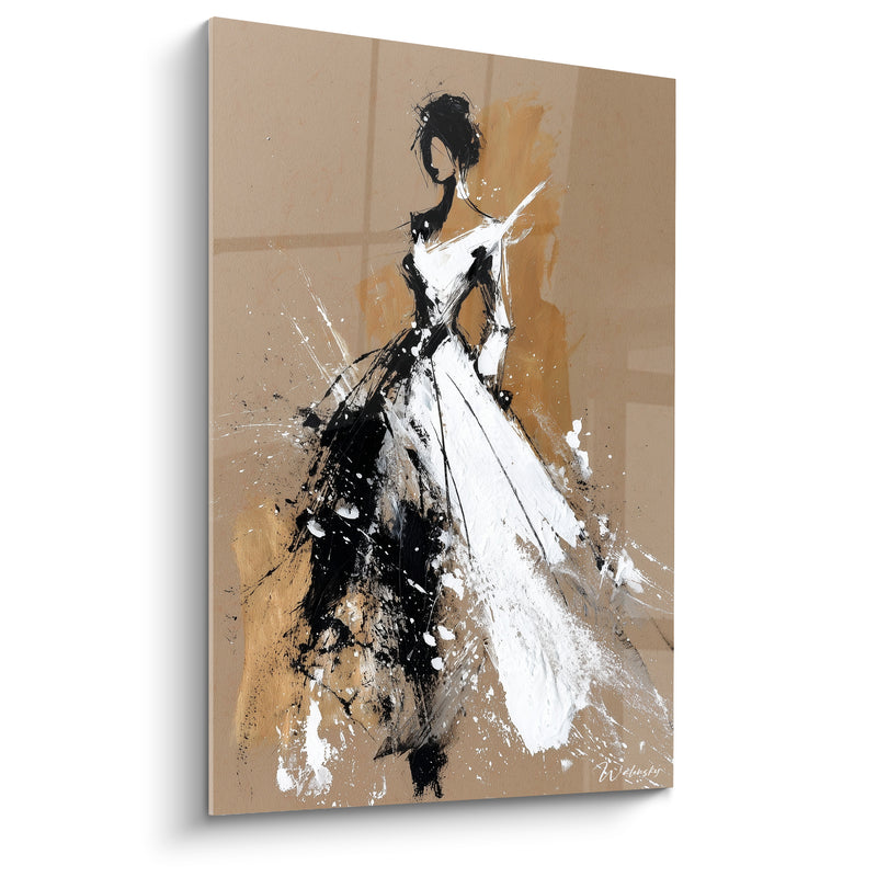 Tableau Silhouette élégante en robe blanche éclaboussée - Envolée sur le podium - Edition Illustration de mode