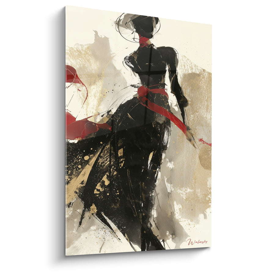 Tableau Silhouette noire à ceinture rouge - Élan souverain - Edition Illustration de mode