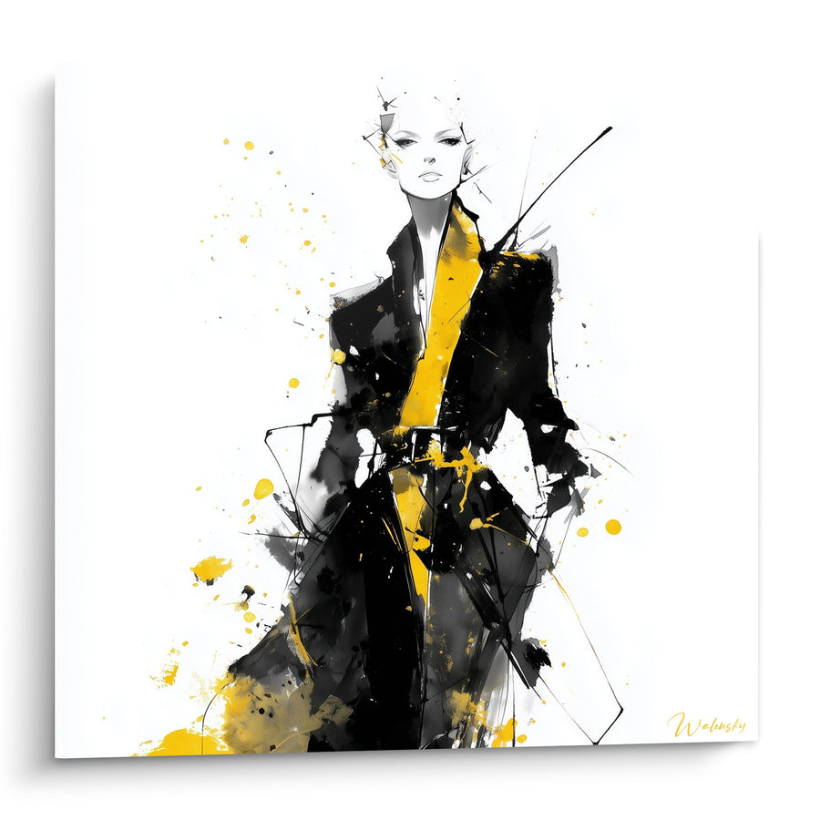 Tableau Silhouette élégante en noir et jaune - Éclat sur podium - Edition Illustration de mode