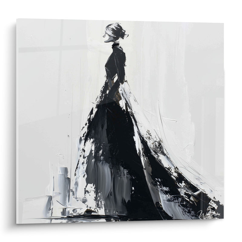 Tableau Silhouette noire et blanche à robe ample - Prestance silencieuse - Edition Illustration de mode