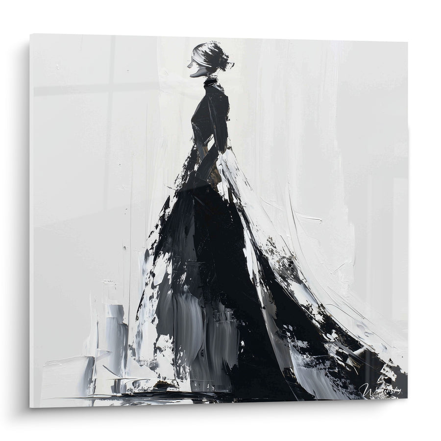 Tableau Silhouette noire et blanche à robe ample - Prestance silencieuse - Edition Illustration de mode