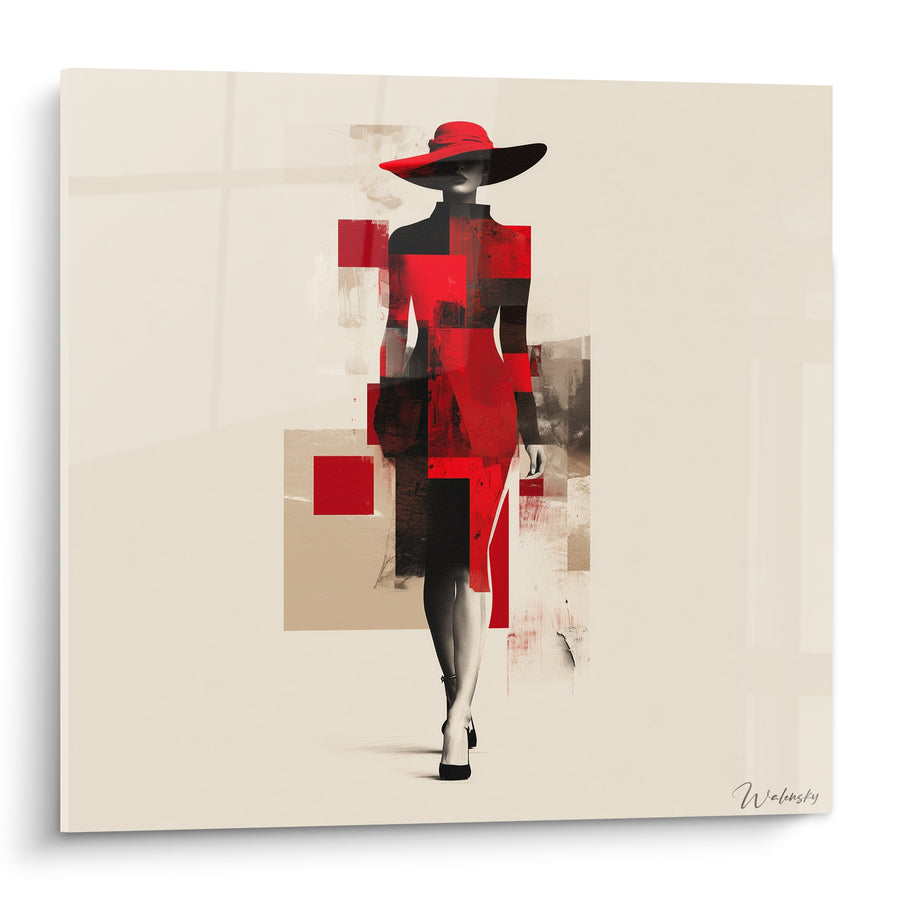 Tableau Silhouette élégante rouge et beige à chapeau - Pas assuré - Edition Illustration de mode