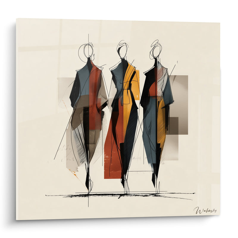 Tableau Silhouettes esquissées terracotta et ocre - Élan du croquis - Edition Illustration de mode