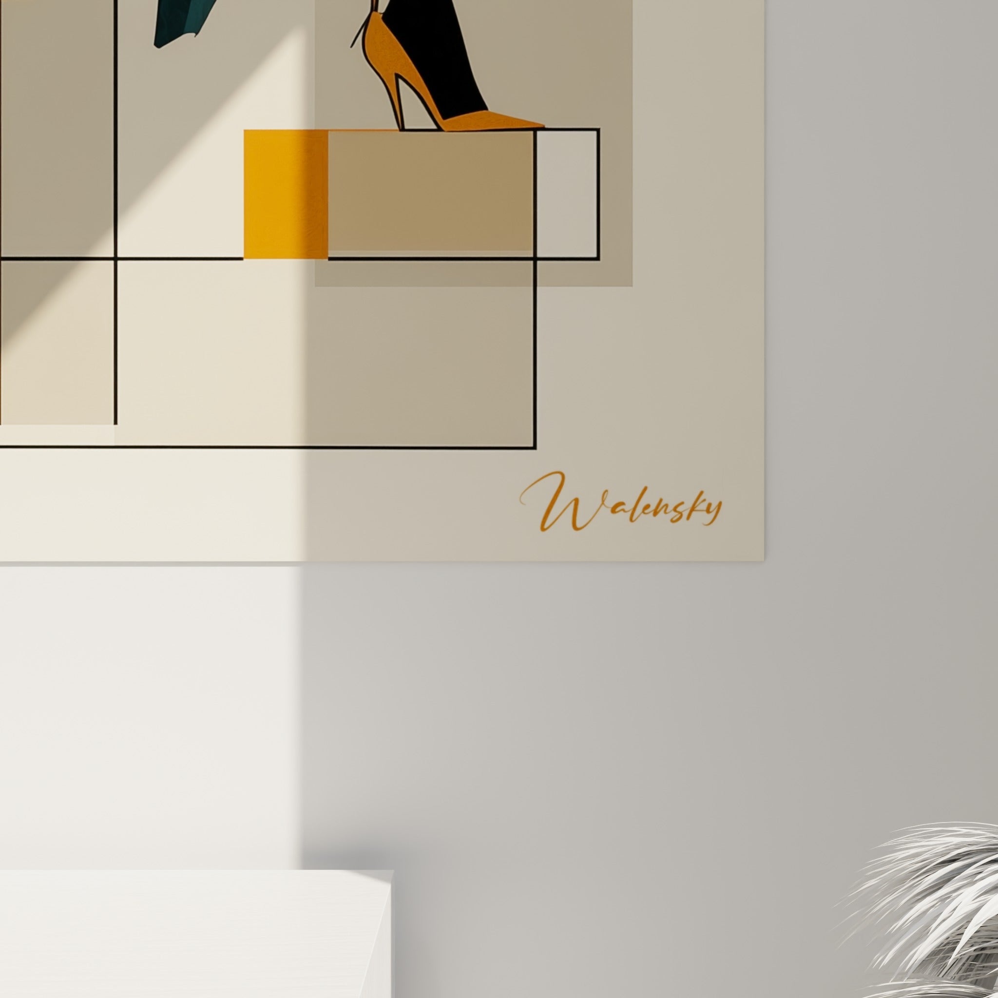 Détail du marbre veiné or et de la robe vert émeraude sur cette illustration de mode graphique
