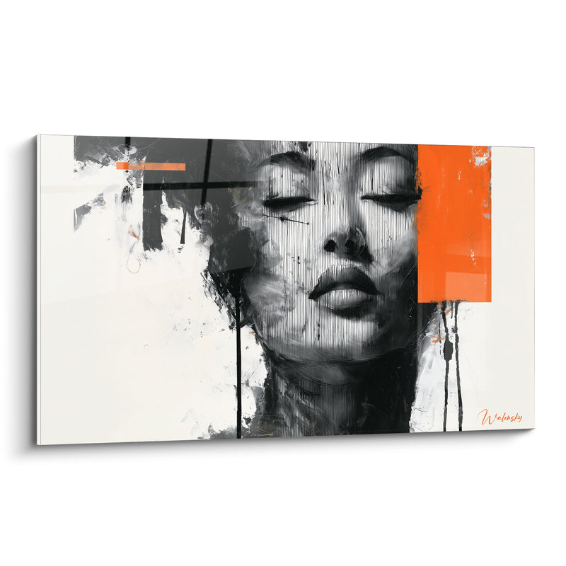 Tableau Visage anthracite aux touches orange vif - Éveil intérieur - Edition Illustration de mode