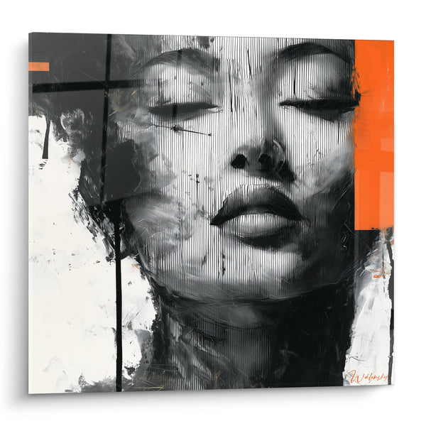 Black and White Face with Orange Accents - Silent Thought - Fashion Illustration Edition
