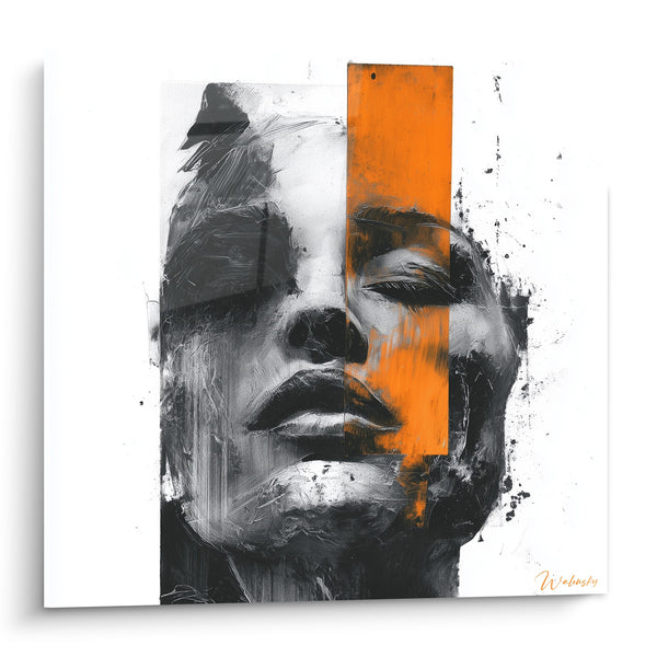 Black and White Face with Orange Stripe - Suspended Moment - Fashion Illustration Edition