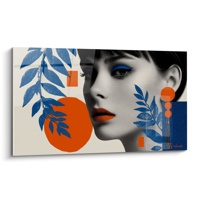 Tableau Portrait féminin aux touches orange et bleues - Élégance graphique - Edition Illustration de mode