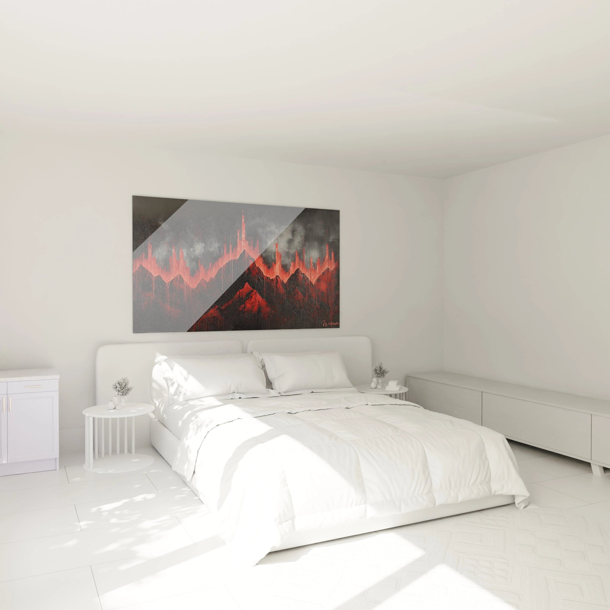 Tableau peinture abstrait Walensky avec des nuances de rouge et noir pour chambre moderne