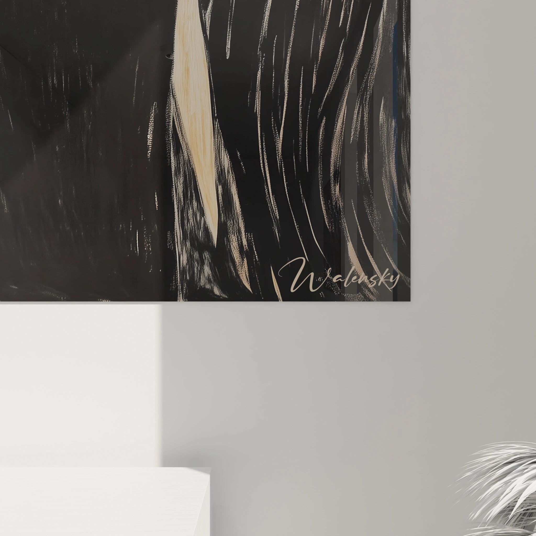 Ce tableau Edvard Munch présente une composition dynamique avec une femme aux contours marqués, un fond tourmenté en noir et beige, et des touches rouges. Les textures visibles renforcent l'effet graphique.







