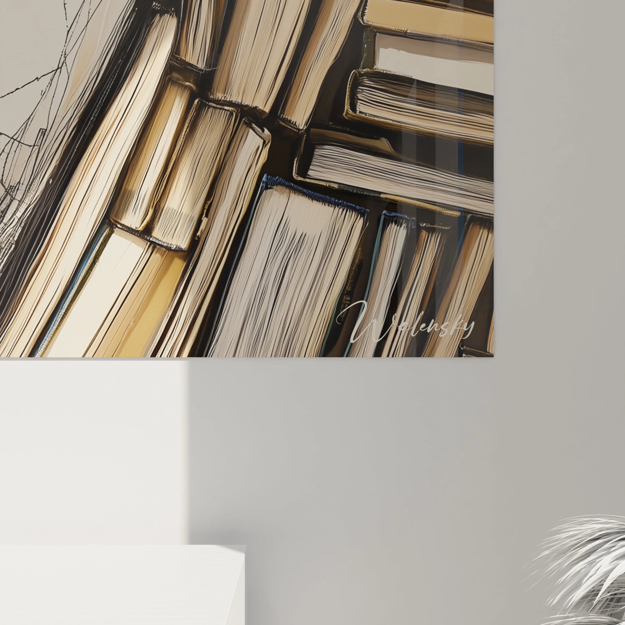 Un tableau Giuseppe Arcimboldo mettant en avant un visage dessiné avec des traits noirs précis, fusionné avec des piles de livres vieillies aux tons beige et marron, offrant une juxtaposition entre le papier et l’encre.







