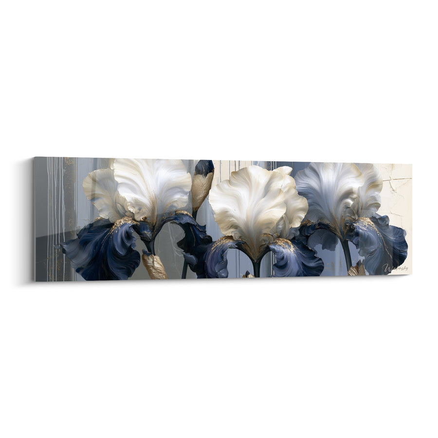 Tableau Iris blancs aux pétales bleu marine - Danse florale nocturne - Edition Iris