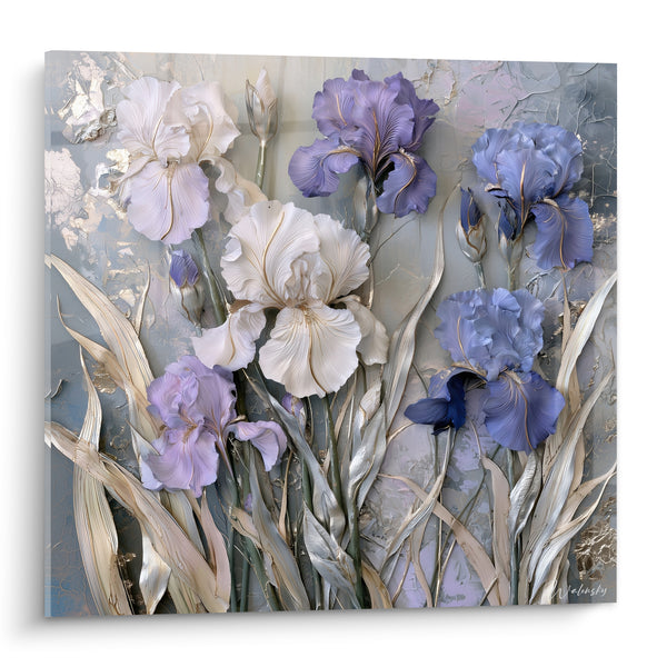 Tableau Iris blancs et bleu lavande texturés - Éveil du jardin - Edition Iris