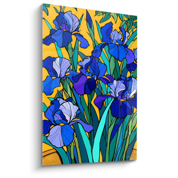 Tableau Fleurs bleues et fond jaune éclatant - Éclosion estivale - Edition Iris