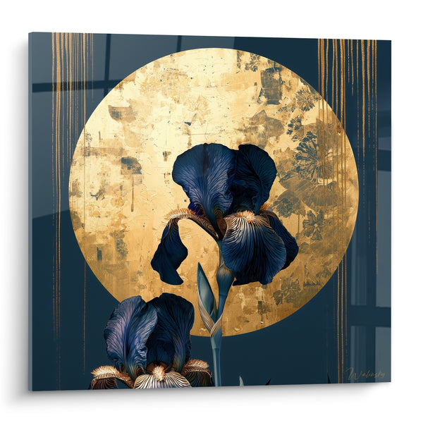 Tableau Fleur bleu marine et cercle doré - Lueur nocturne - Edition Iris