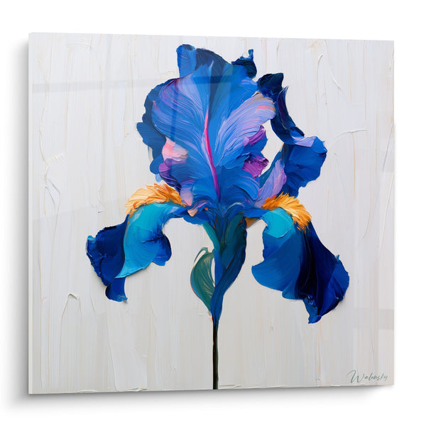 Tableau Fleur bleue aux reflets ivoire orangés - Éclosion vibrante - Edition Iris