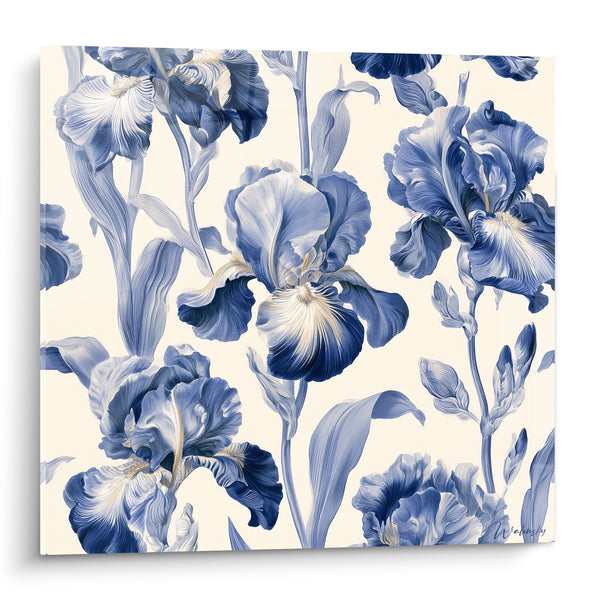 Tableau Iris bleu marine et ivoire ondulés - Jardin délicat - Edition Iris