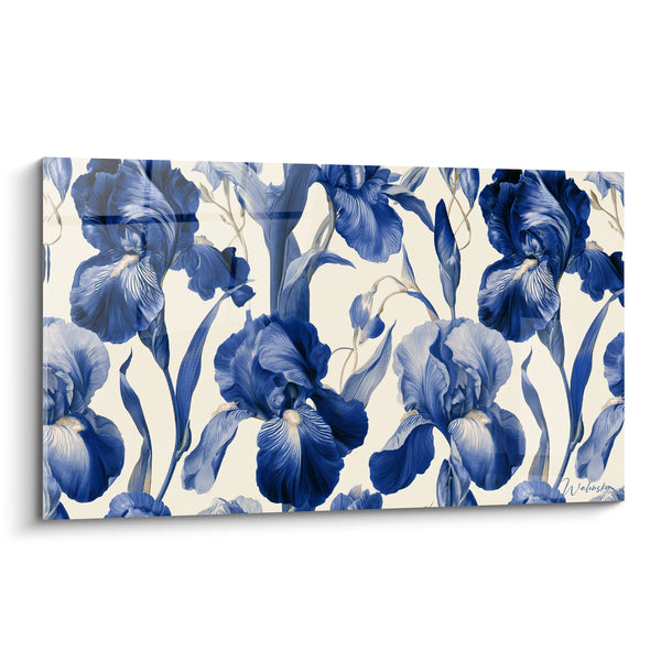 Tableau Iris bleu marine et crème délicat - Jardin de porcelaine - Edition Iris