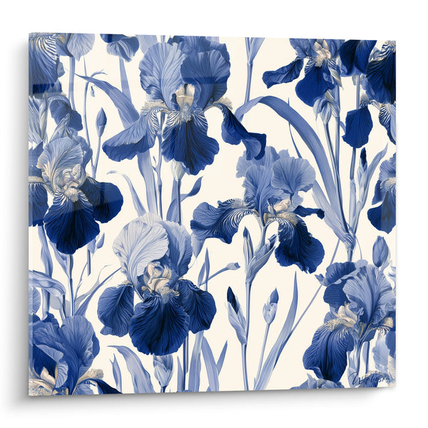 Tableau Fleurs bleu marine sur fond ivoire - Jardin en dentelle bleue - Edition Iris