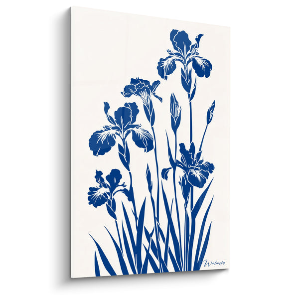 Tableau Iris bleu marine et blanc en silhouettes découpées - Feuillage graphique linéaire - Edition Iris