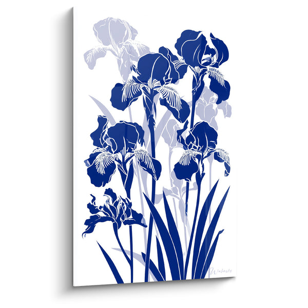 Tableau Iris bleu marine et blanc en silhouette - Souffle botanique - Edition Iris