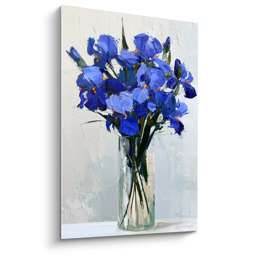 Tableau Bouquet bleu et blanc en vase - Fraîcheur du matin - Edition Iris