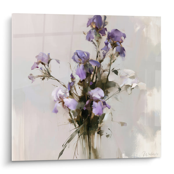 Tableau Bouquet mauve et blanc aux tiges éparses - Grappe verticale élancée - Edition Iris