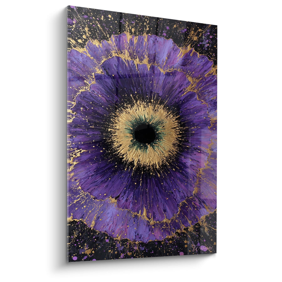 Tableau Œil Cosmique Violet aux Reflets Dorés - Iris Mystique - Edition Feng shui Sud-Est Bois