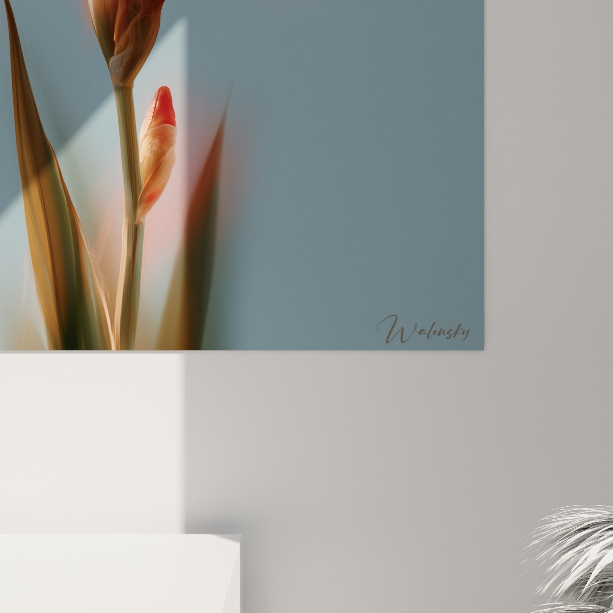 Détail des nervures et du grain pictural de l'iris, où le corail rencontre le blanc nacré