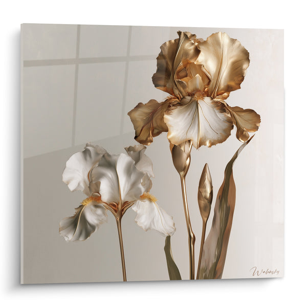 Tableau Iris blanc aux pétales dorés - Élégance florale - Edition Iris