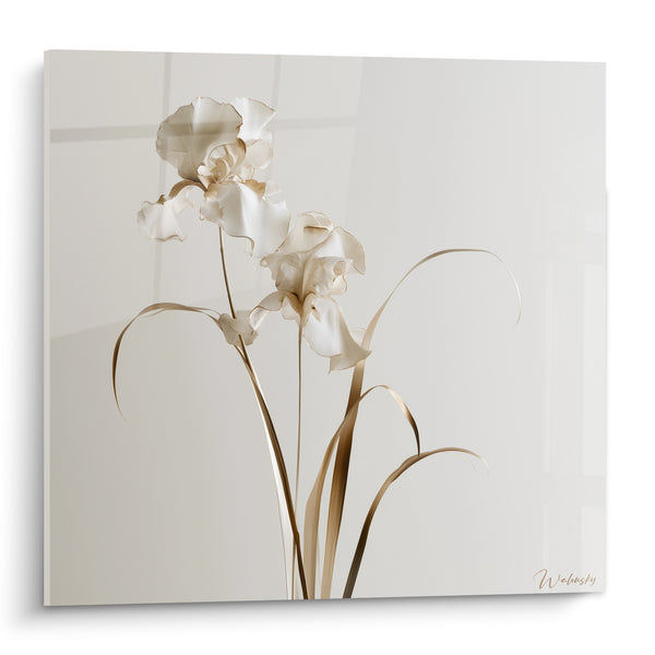 Tableau Iris blanc aux tiges dorées - Silence floral - Edition Iris