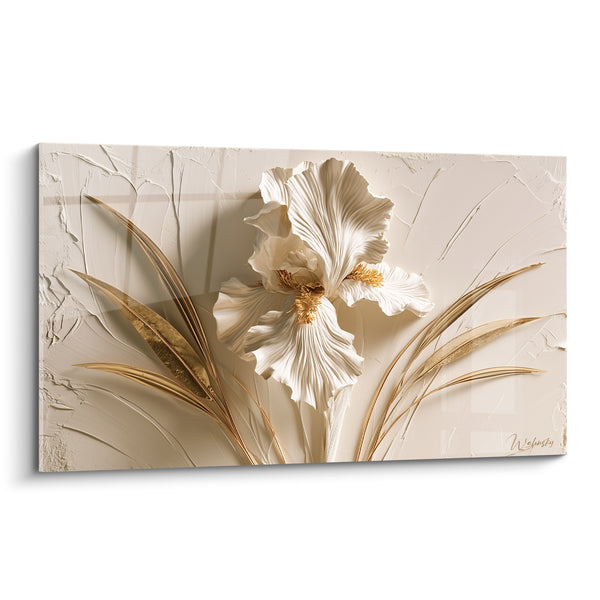 Tableau Fleur ivoire aux feuilles dorées sculptées - Éclosion sculptée - Edition Iris