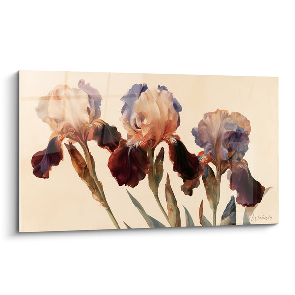 Tableau Iris pourpre et lavande aux tiges alignées - Trio penché en rang - Edition Iris