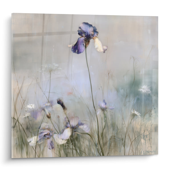 Tableau Iris violet et blanc parmi les herbes - Silence du jardin - Edition Iris