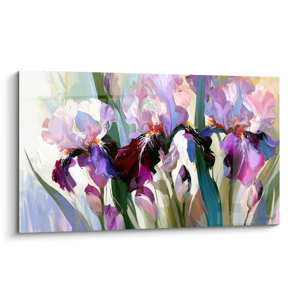 Tableau Iris mauve et pourpre aux barbes safranées - Rangée de pétales retombants - Edition Iris