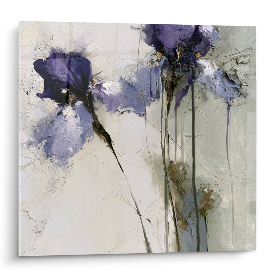 Cuadro Flores moradas con tallos colgantes - Suspiro efímero - Edición Iris