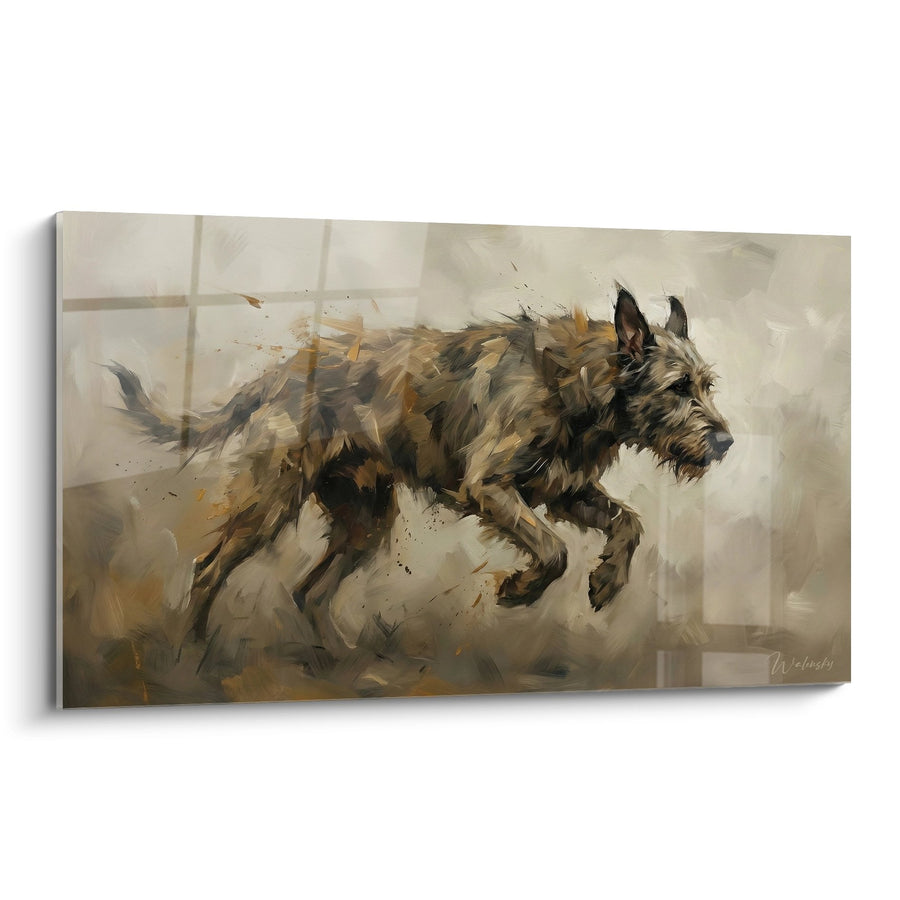 Tableau Irish Wolfhound Bondissant Pinceaux Dynamiques Teintes Ocre et Bronze - Énergie Féroce - Edition Irish Wolfhound