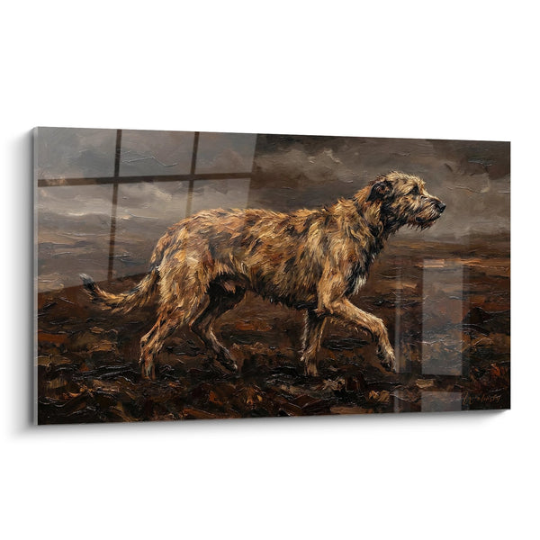 Irish Wolfhound Gemälde mit Kupferfarbenem Fell auf feuchtem Gelände - Ungezähmte Anmut - Edition Irish Wolfhound