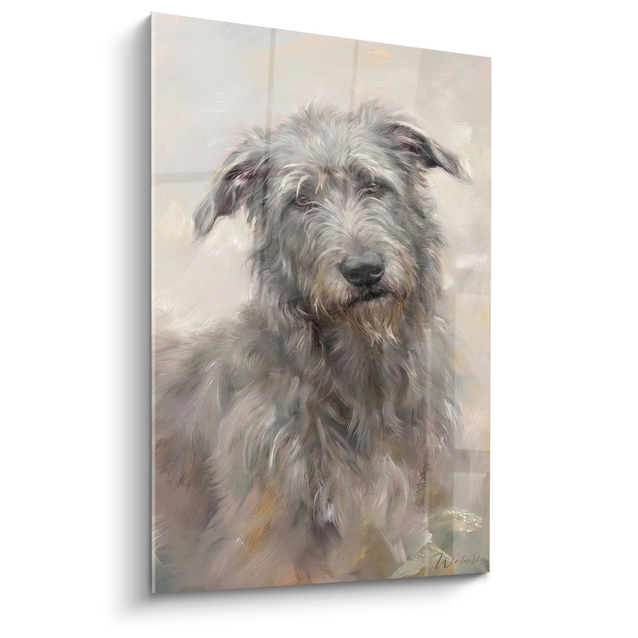 Tableau Portrait Canin aux Nuances Grises et Beiges - Regard Mélancolique - Edition Irish Wolfhound
